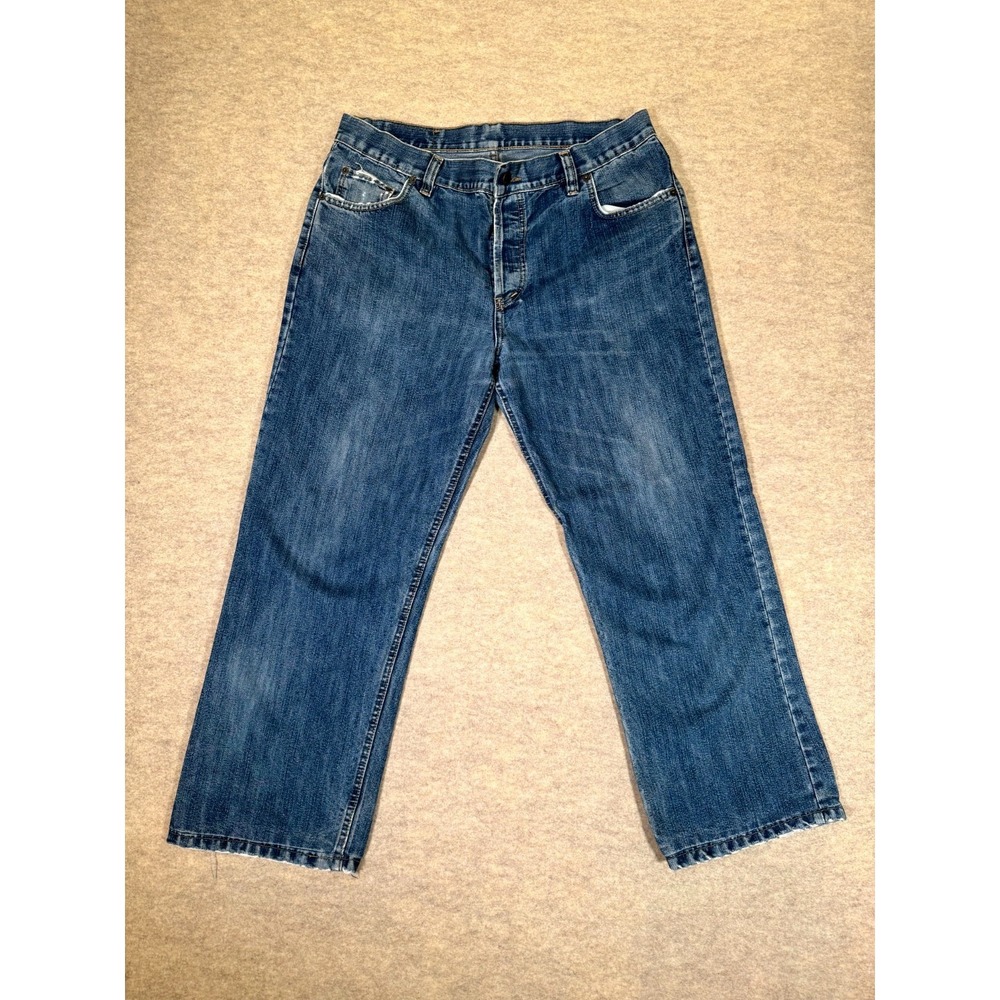 Levis 501 Straight Fit Jeans Men 36x34 Blue Denim Dark Wash Mid Rise‎ Button Fly